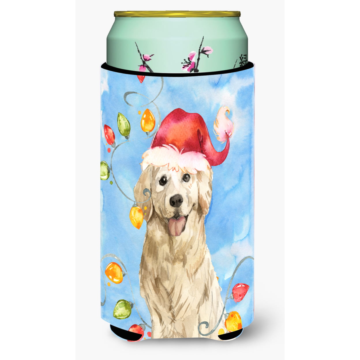 Christmas Lights Golden Retriever Tall Boy Beverage Insulator Hugger
