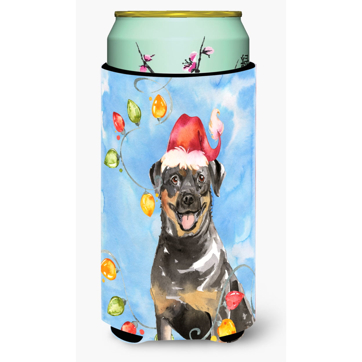 Christmas Lights Rottweiler Tall Boy Beverage Insulator Hugger