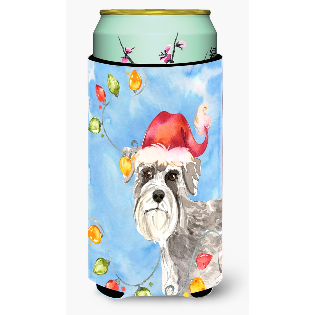Christmas Lights Schnauzer No.2 Tall Boy Beverage Insulator Hugger