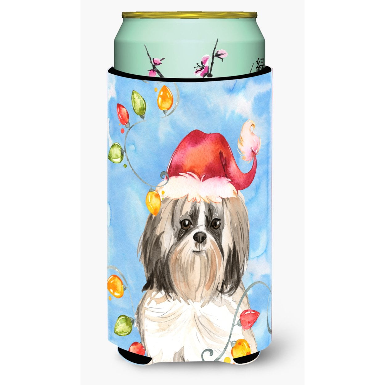 Christmas Lights Shih Tzu Tall Boy Beverage Insulator Hugger