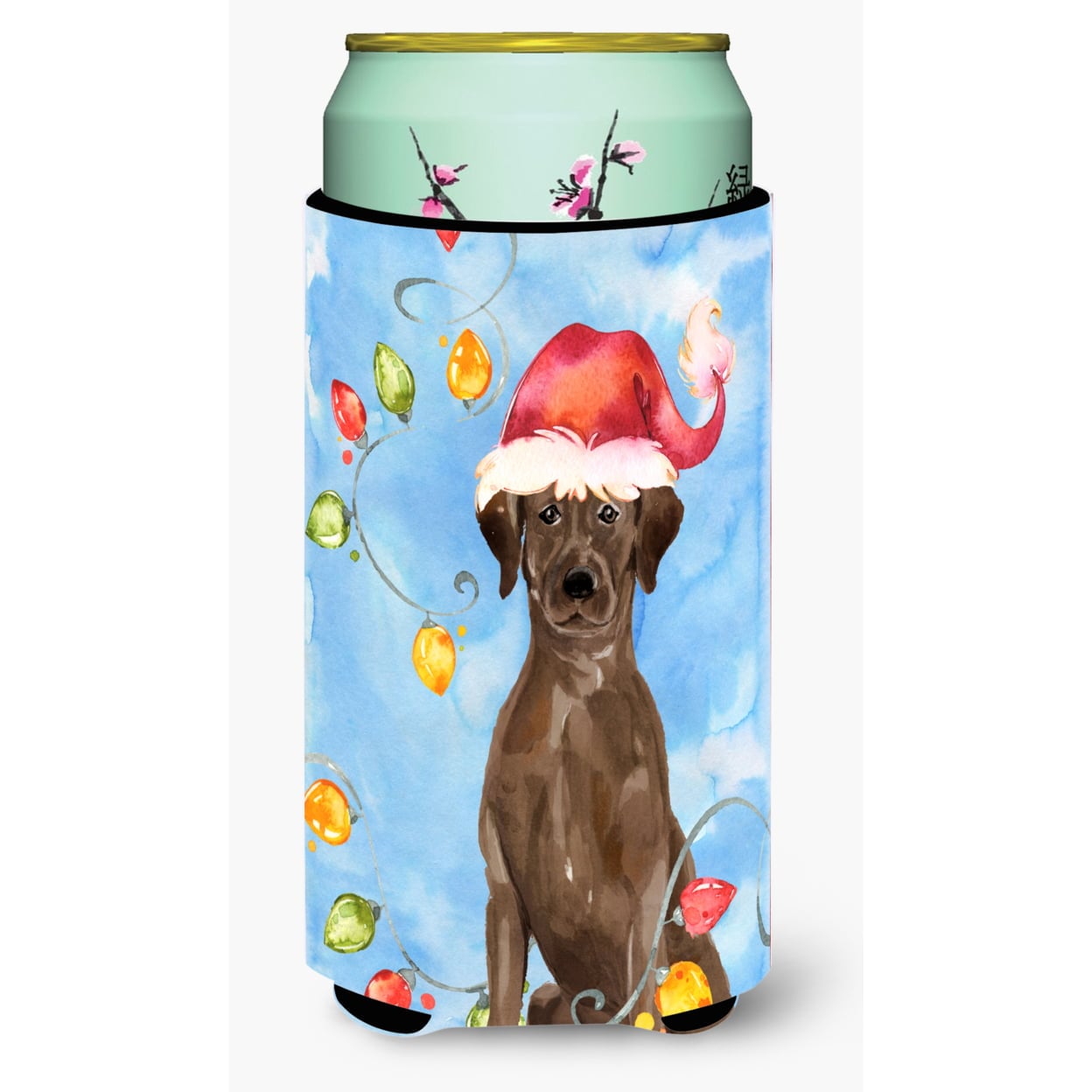 Christmas Lights Chocolate Labrador Retriever Tall Boy Beverage Insulator Hugger