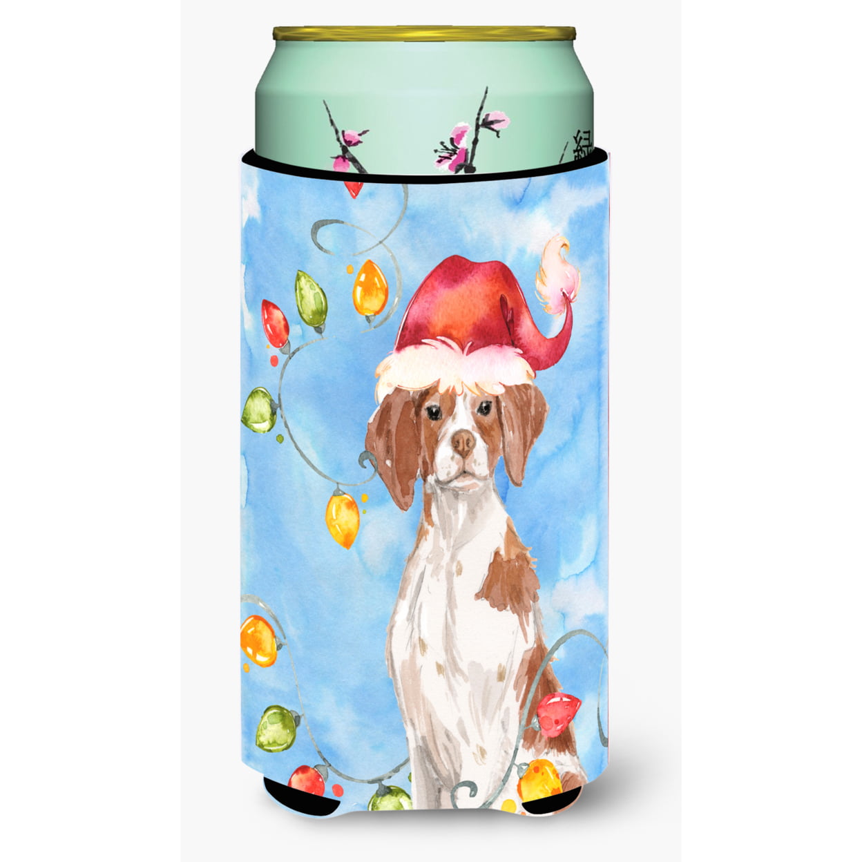 Christmas Lights Brittany Spaniel Tall Boy Beverage Insulator Hugger