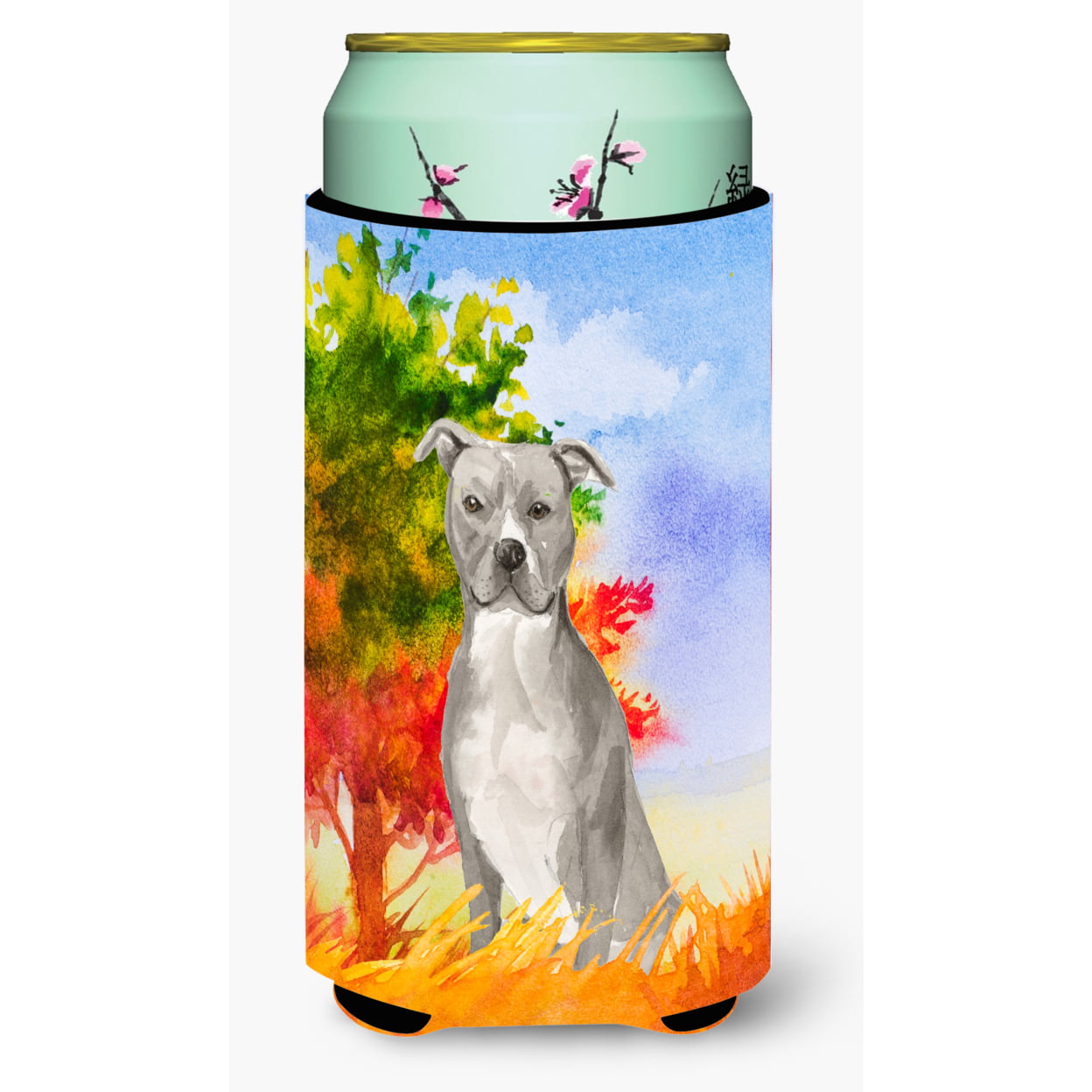 Fall Staffordshire Bull Terrier Tall Boy Beverage Insulator Hugger