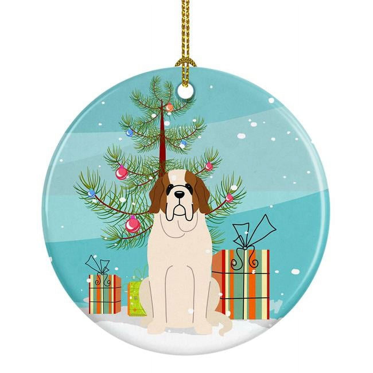Merry Christmas Tree Saint Bernard Ceramic Ornament