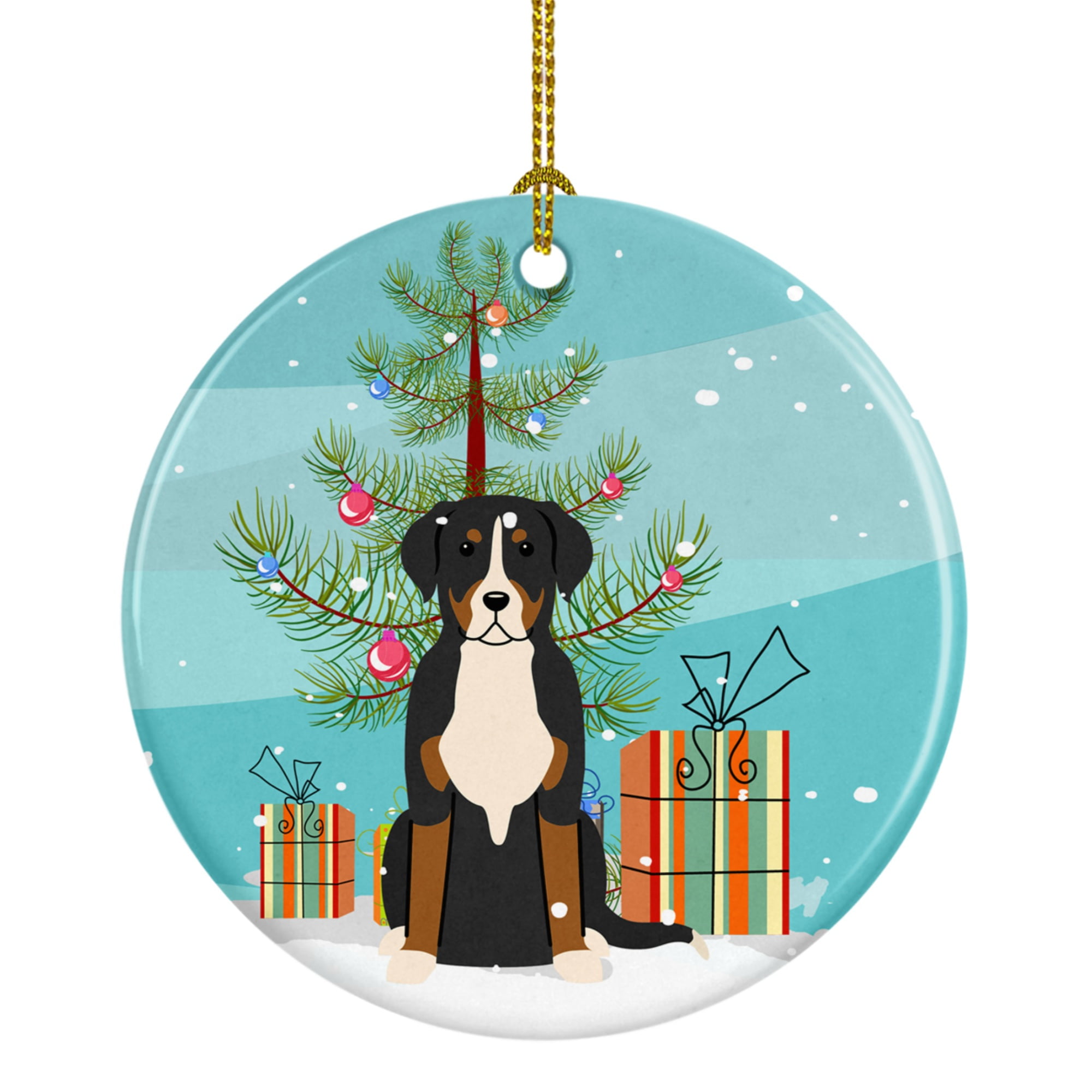 Merry Christmas Tree Greater Swiss Mountain Dog Ceramic Ornament