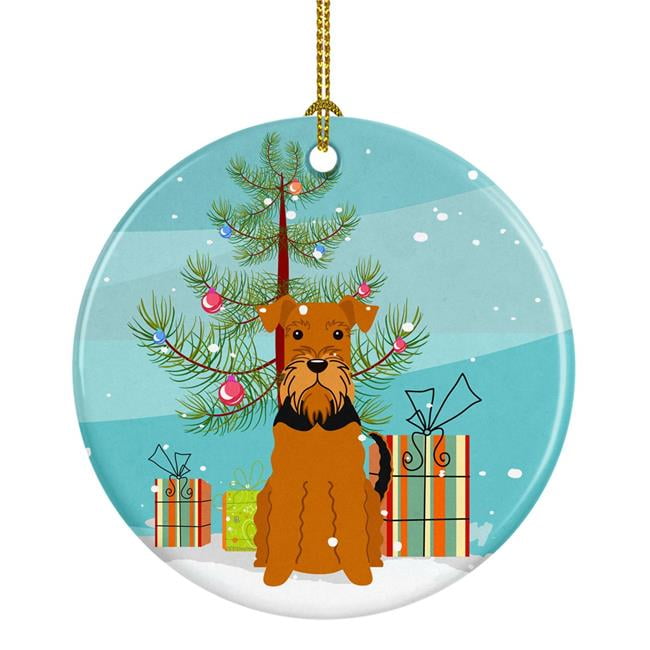 BB4166CO1 Merry Christmas Tree Airedale Ceramic Ornament
