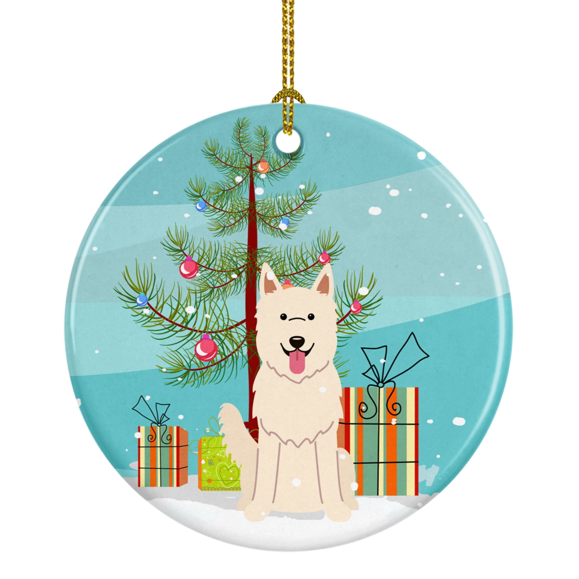 Merry Christmas Tree White German Shepherd Ceramic Ornament