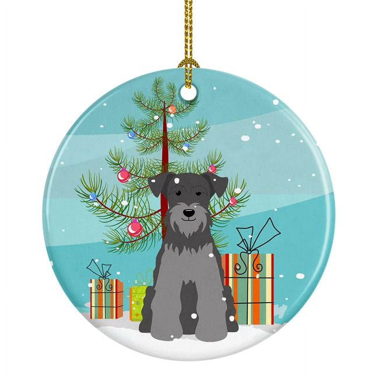 Merry Christmas Tree Miniature Schanuzer Black Silver Ceramic Ornament