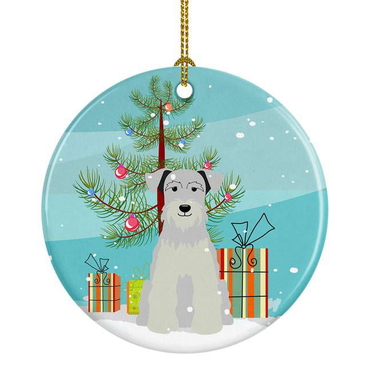 Merry Christmas Tree Miniature Schanuzer White Ceramic Ornament