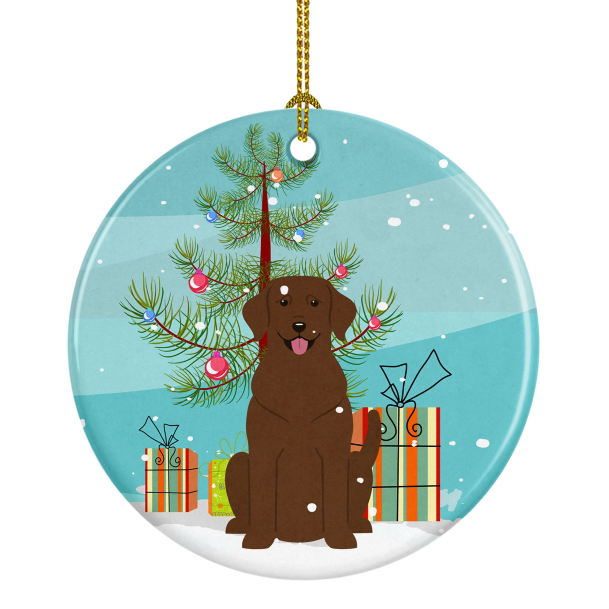 Merry Christmas Tree Chocolate Labrador Ceramic Ornament