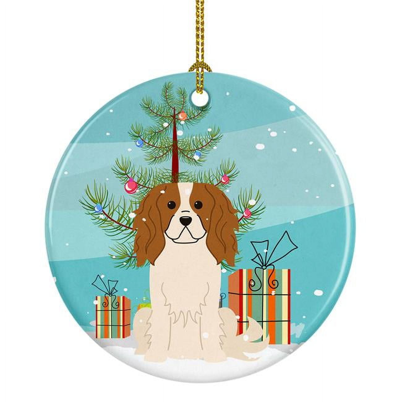 BB4183CO1 Merry Christmas Tree Cavalier Spaniel Ceramic Ornament