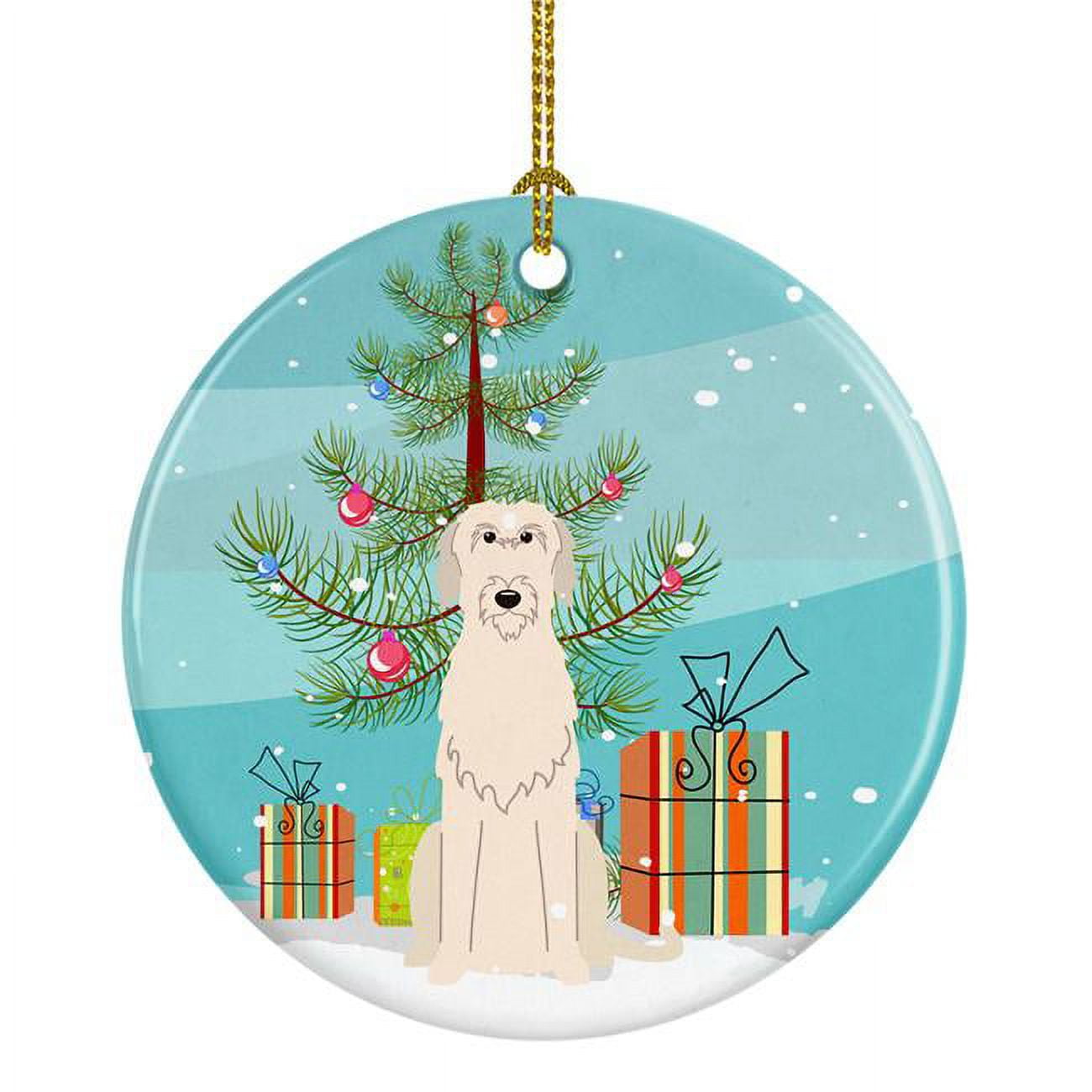 Merry Christmas Tree Irish Wolfhound Ceramic Ornament