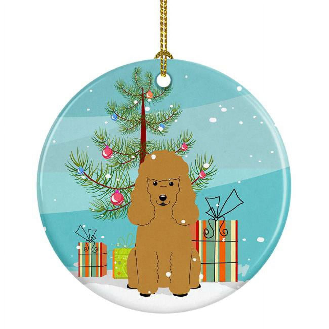 Merry Christmas Tree Poodle Tan Ceramic Ornament