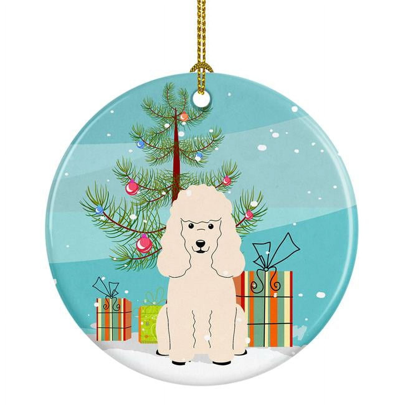 Merry Christmas Tree Poodle White Ceramic Ornament