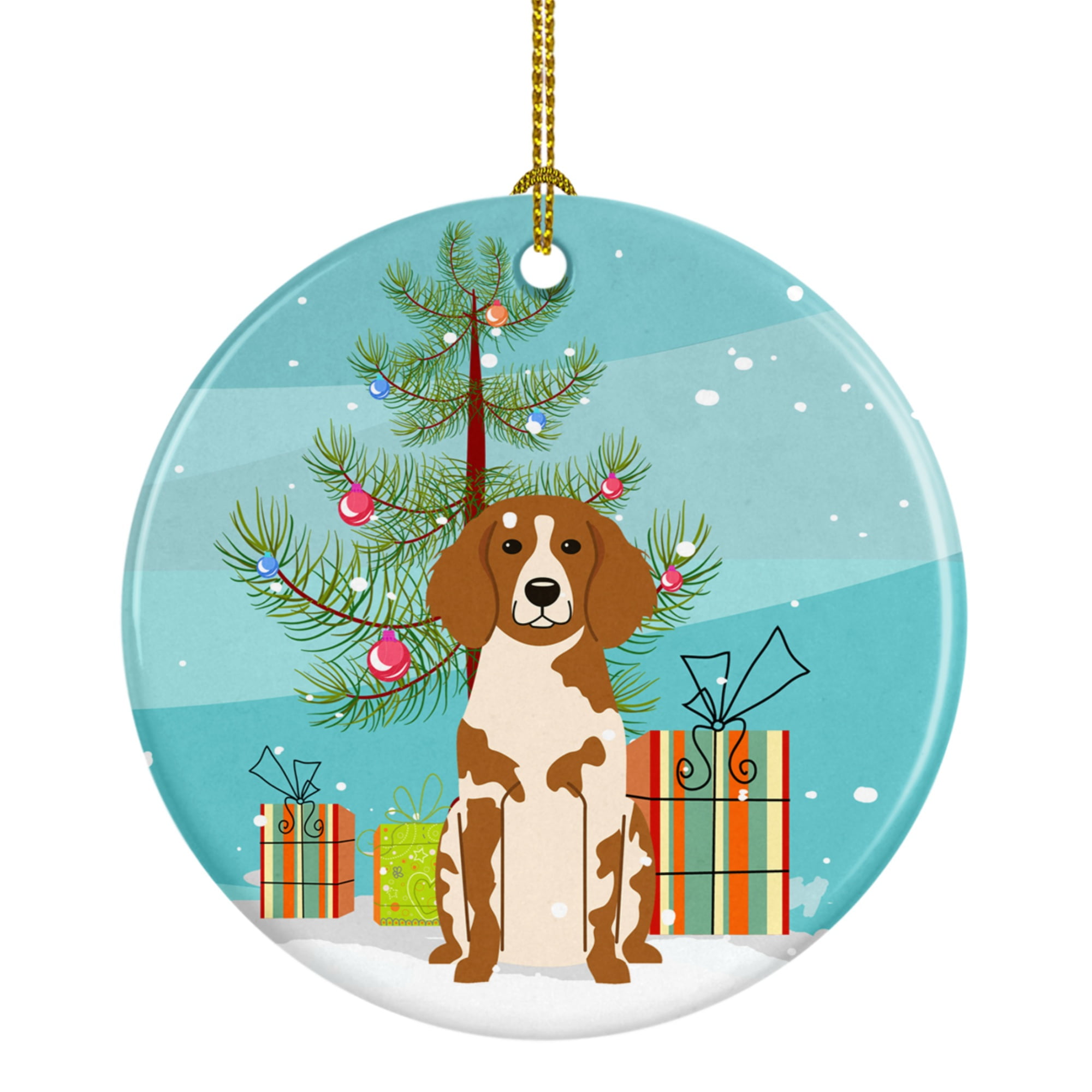 Merry Christmas Tree Brittany Spaniel Ceramic Ornament