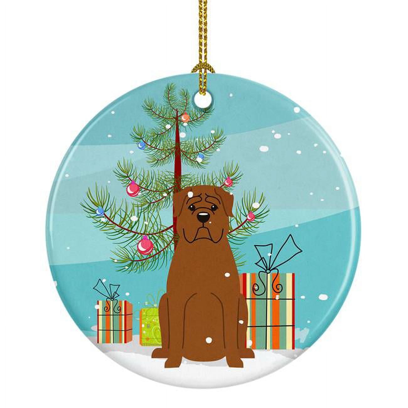Merry Christmas Tree Dogue De Bourdeaux Ceramic Ornament