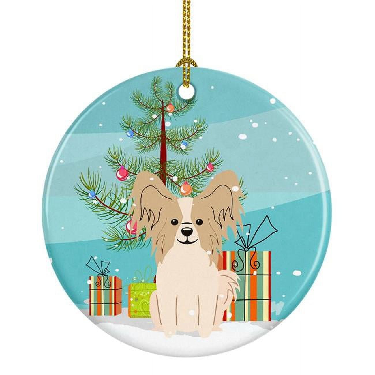 BB4202CO1 Merry Christmas Tree Papillon Sable White Ceramic Ornament