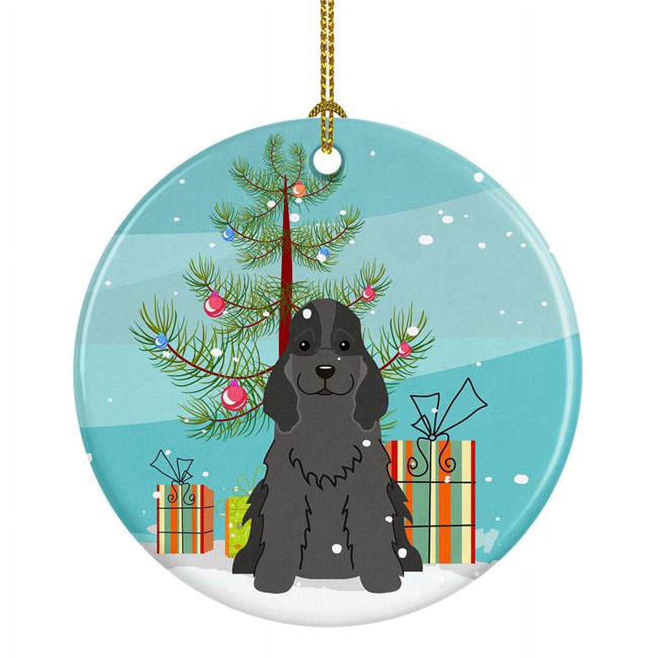 BB4217CO1 Merry Christmas Tree Cocker Spaniel Black Ceramic Ornament