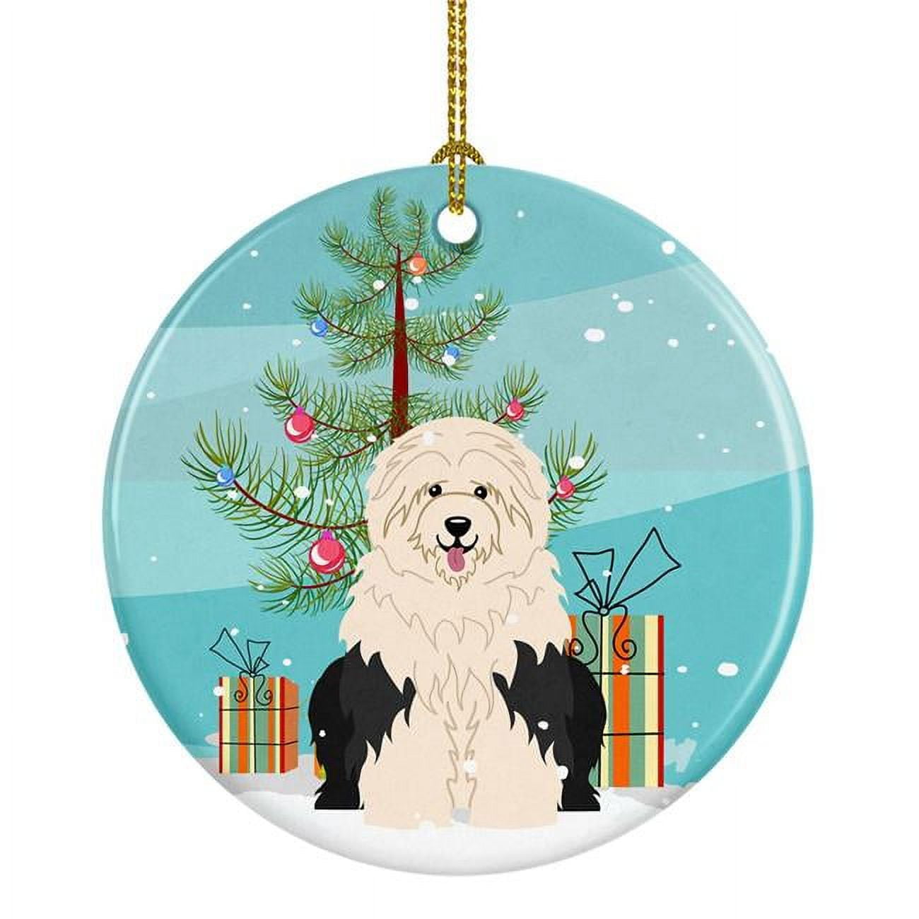 BB4221CO1 Merry Christmas Tree Old English Sheepdog Ceramic Ornament