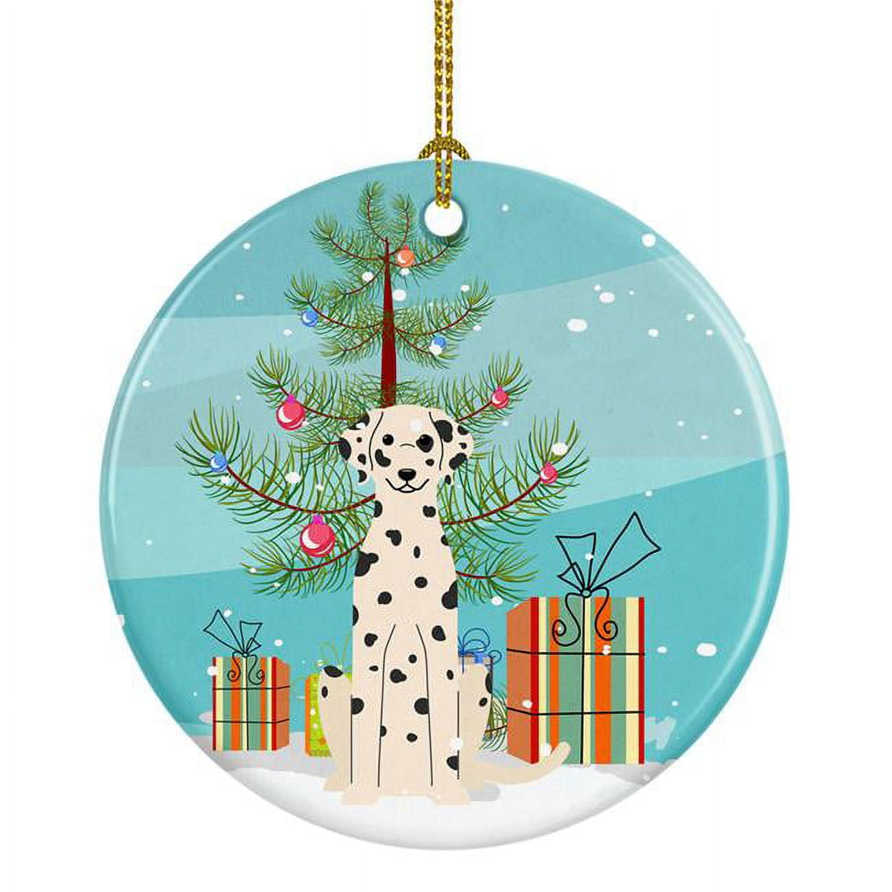BB4222CO1 Merry Christmas Tree Dalmatian Ceramic Ornament