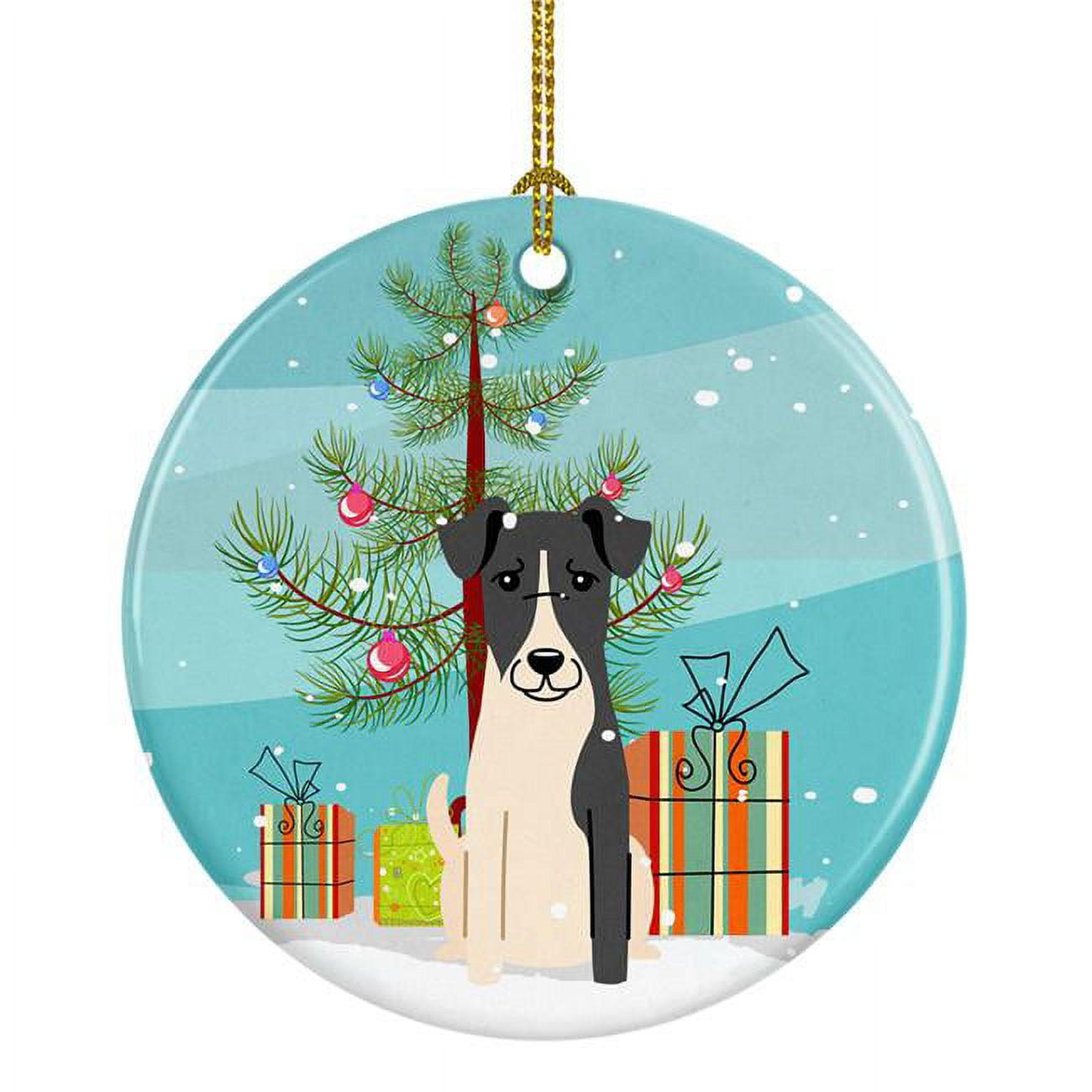 Merry Christmas Tree Smooth Fox Terrier Ceramic Ornament