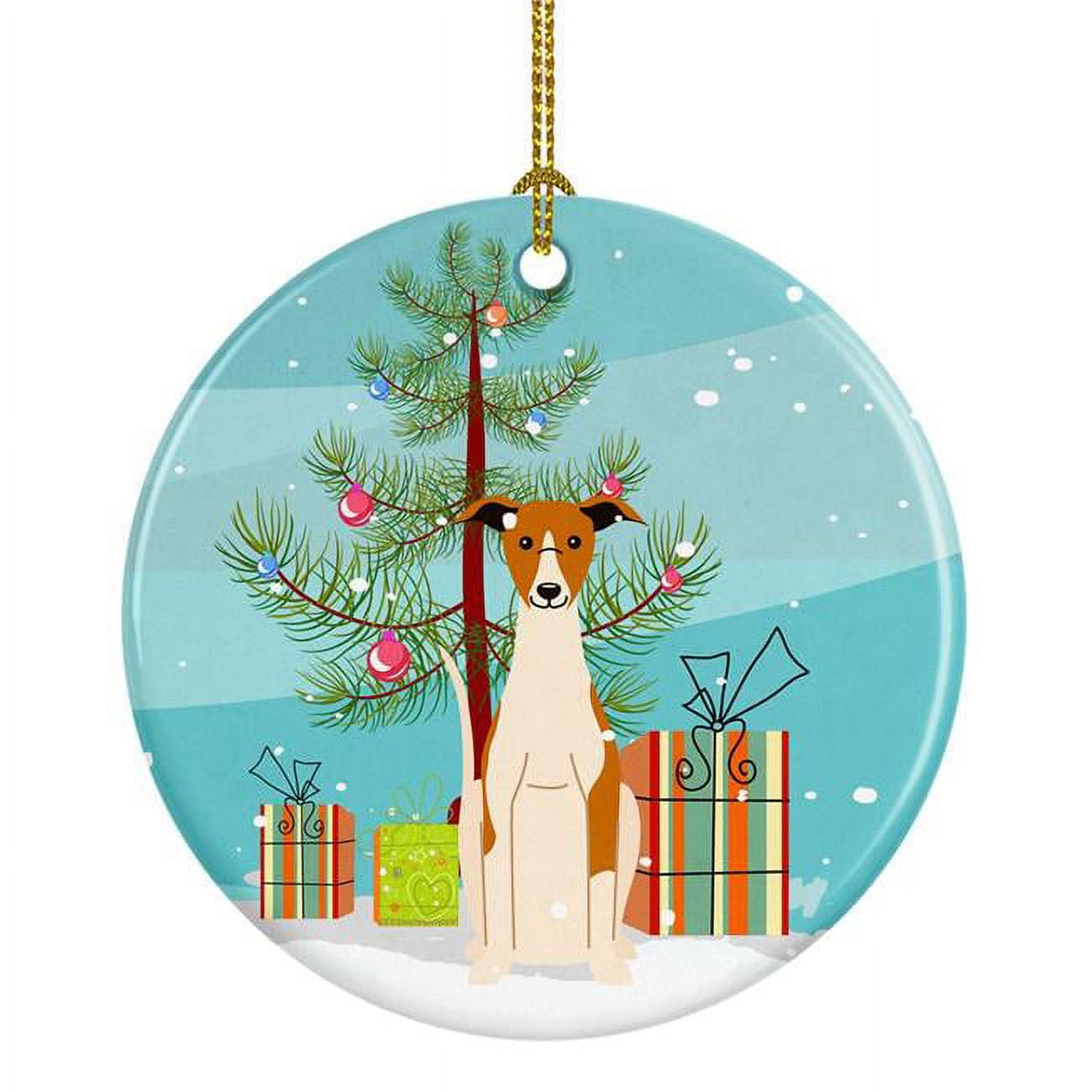 Merry Christmas Tree Whippet Ceramic Ornament