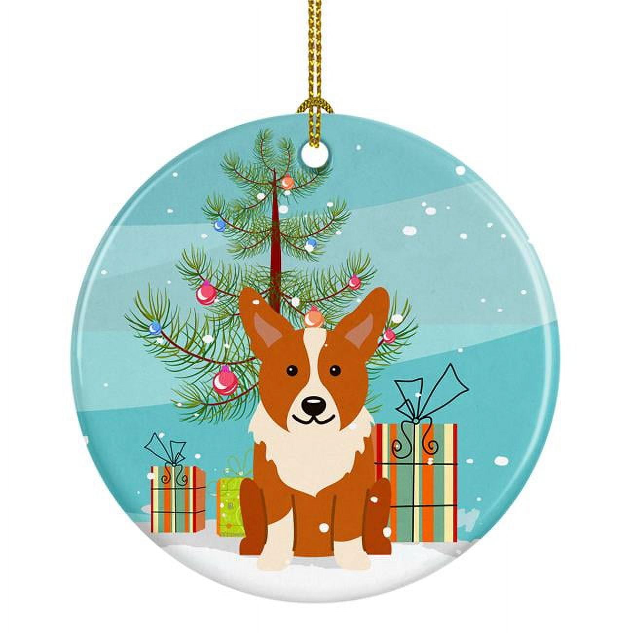 BB4225CO1 Merry Christmas Tree Corgi Ceramic Ornament