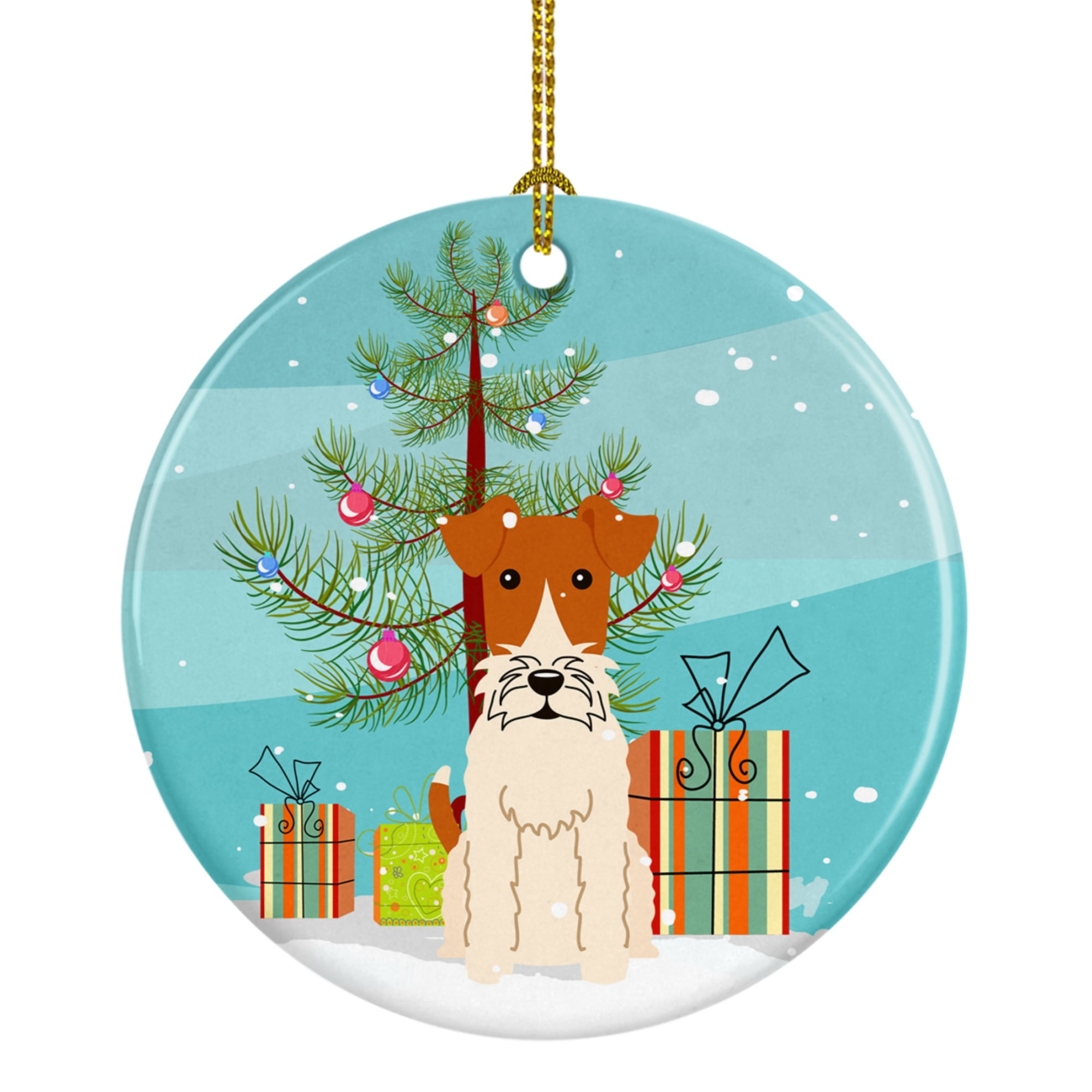 BB4226CO1 Merry Christmas Tree Wire Fox Terrier Ceramic Ornament