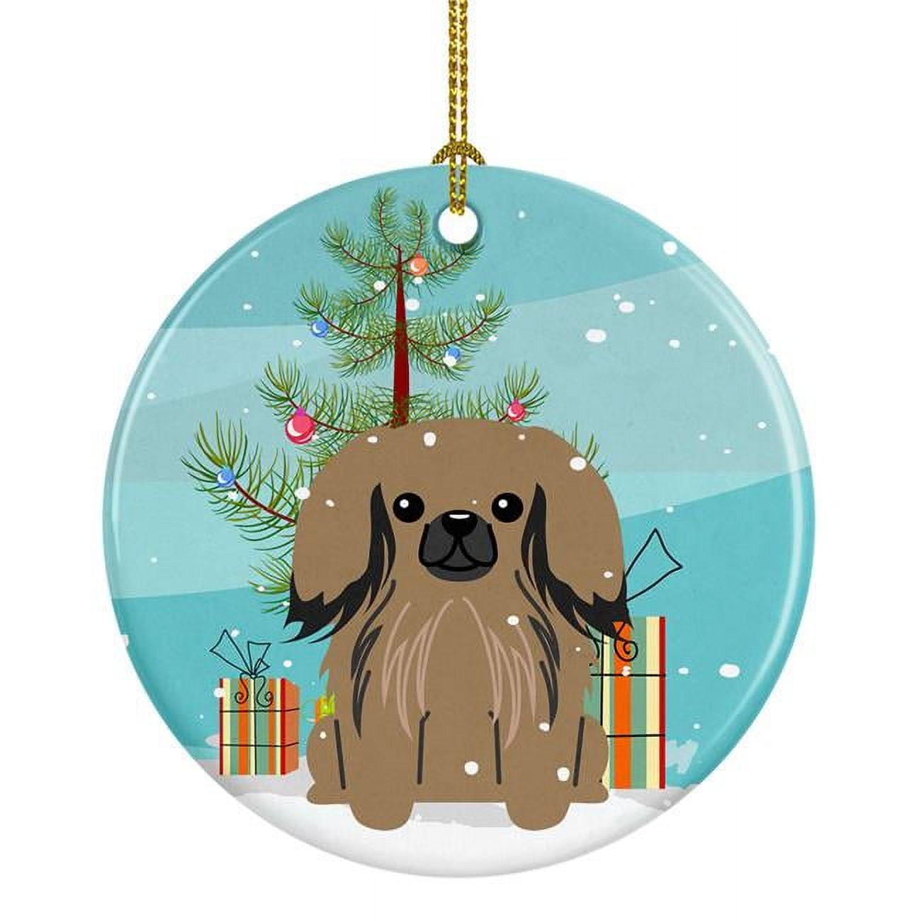 BB4227CO1 Merry Christmas Tree Pekingnese Tan Ceramic Ornament