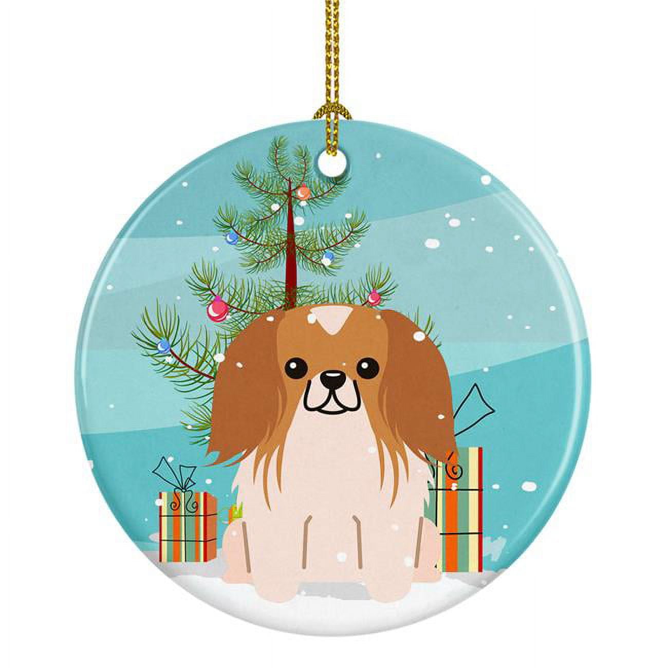 Merry Christmas Tree Pekingnese Red White Ceramic Ornament