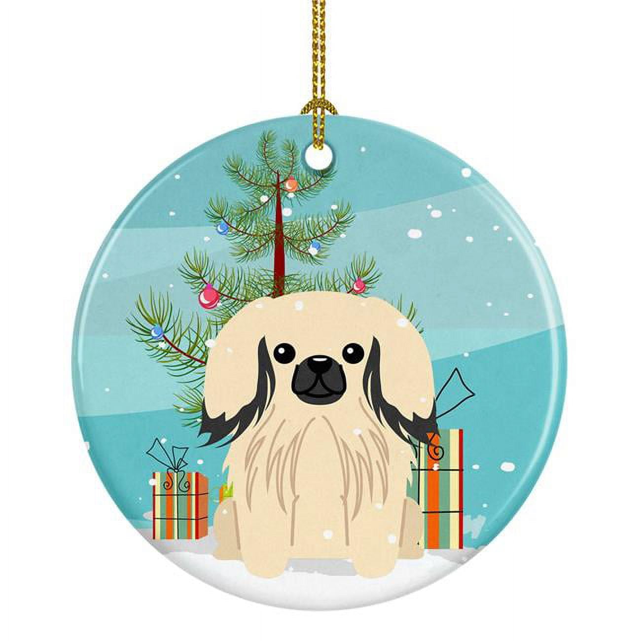 Merry Christmas Tree Pekingnese Cream Ceramic Ornament
