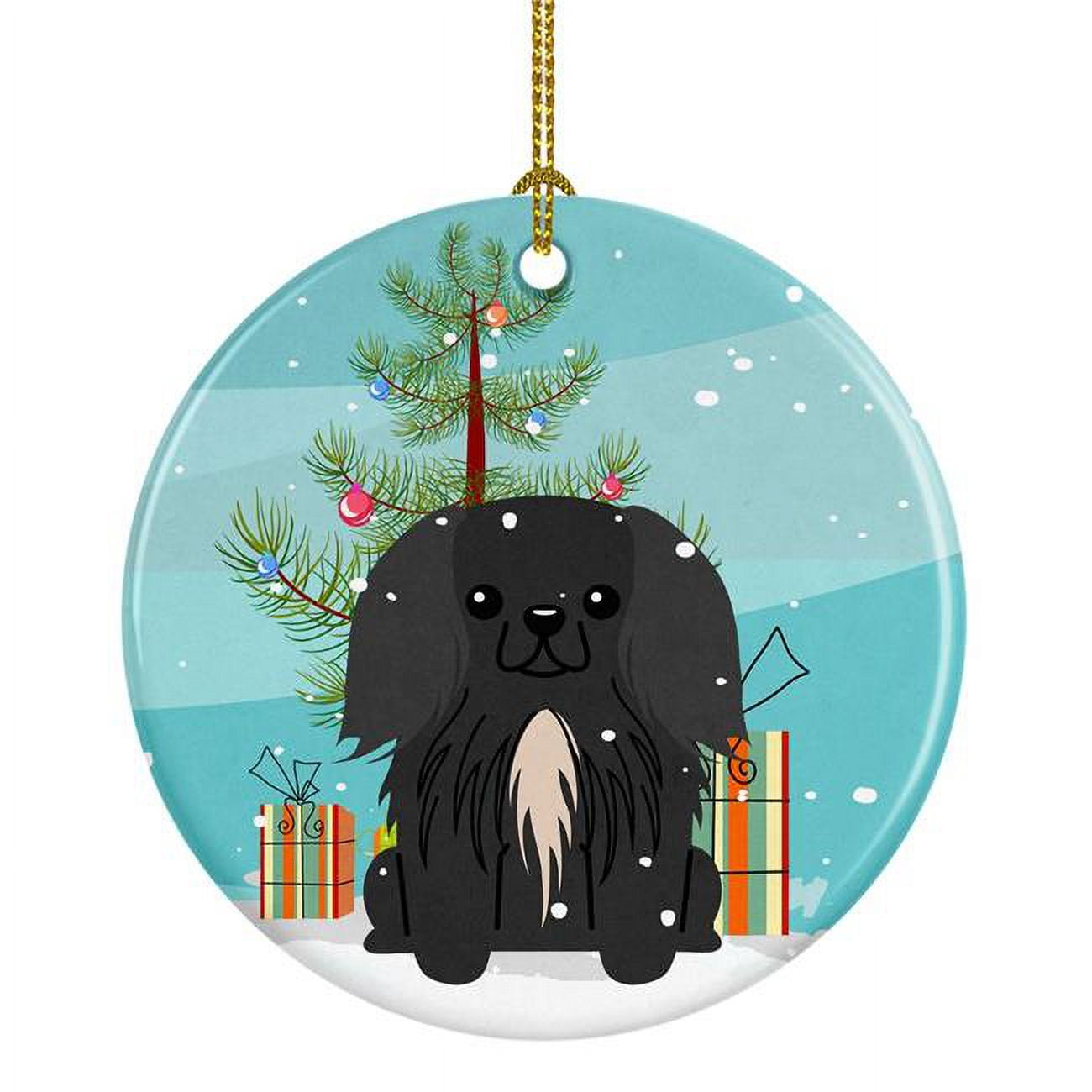BB4232CO1 Merry Christmas Tree Pekingnese Black Ceramic Ornament