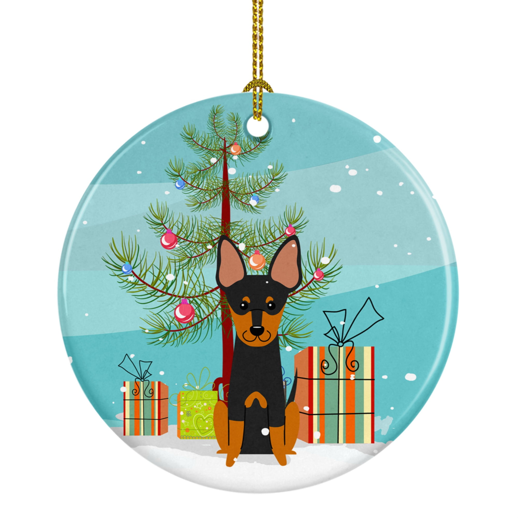 Merry Christmas Tree English Toy Terrier Ceramic Ornament