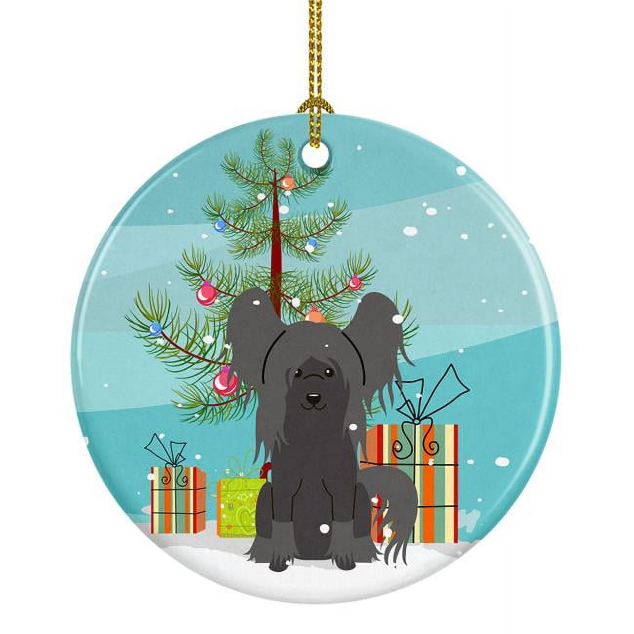 Merry Christmas Tree Chinese Crested Black Ceramic Ornament