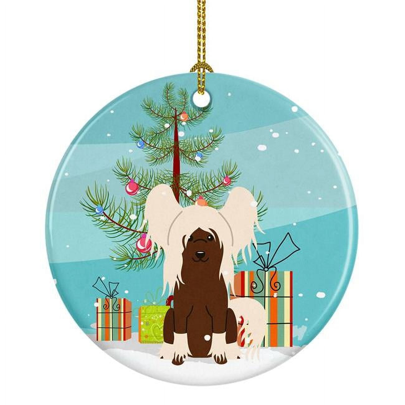 Merry Christmas Tree Chinese Crested Cream Ceramic Ornament