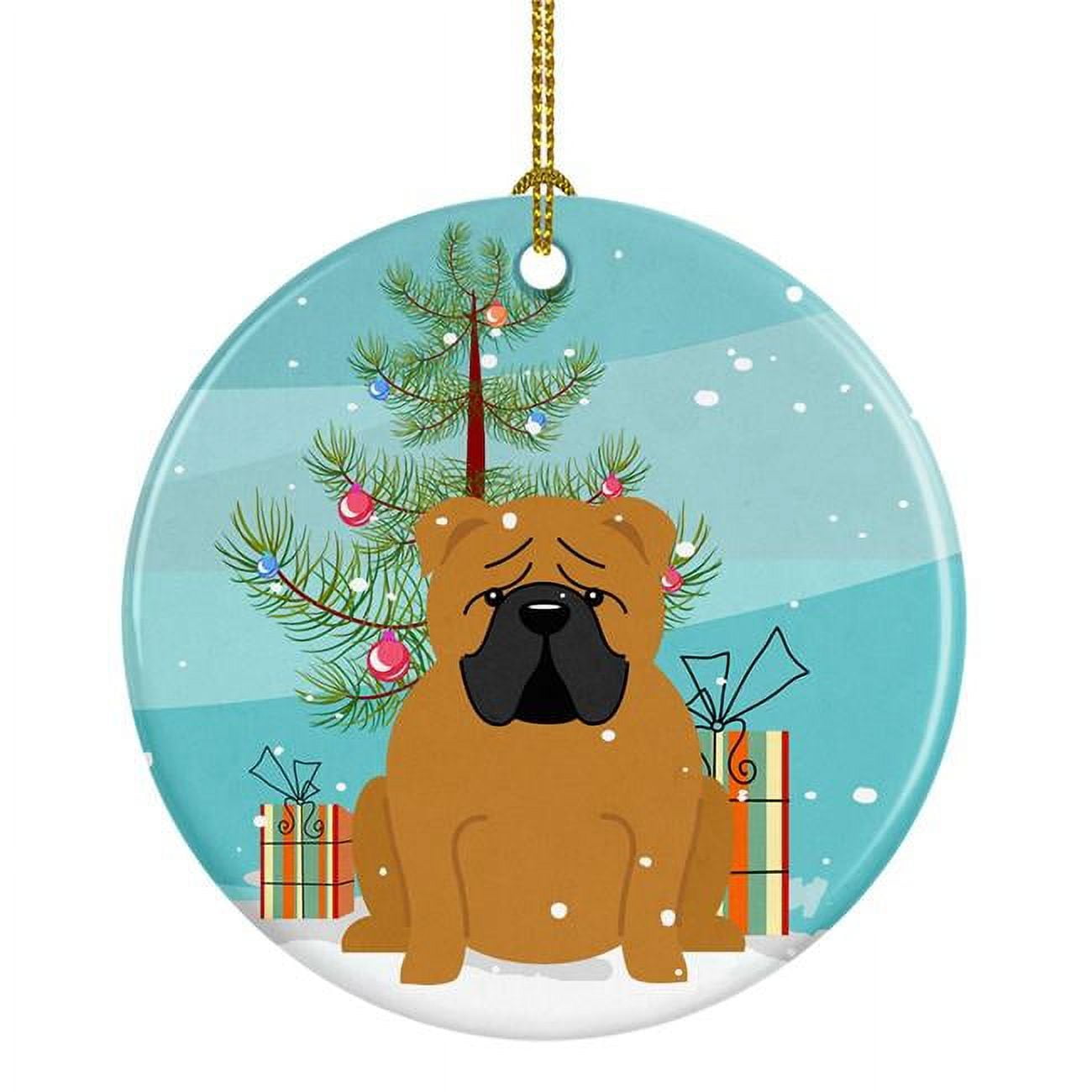 Merry Christmas Tree English Bulldog Red Ceramic Ornament