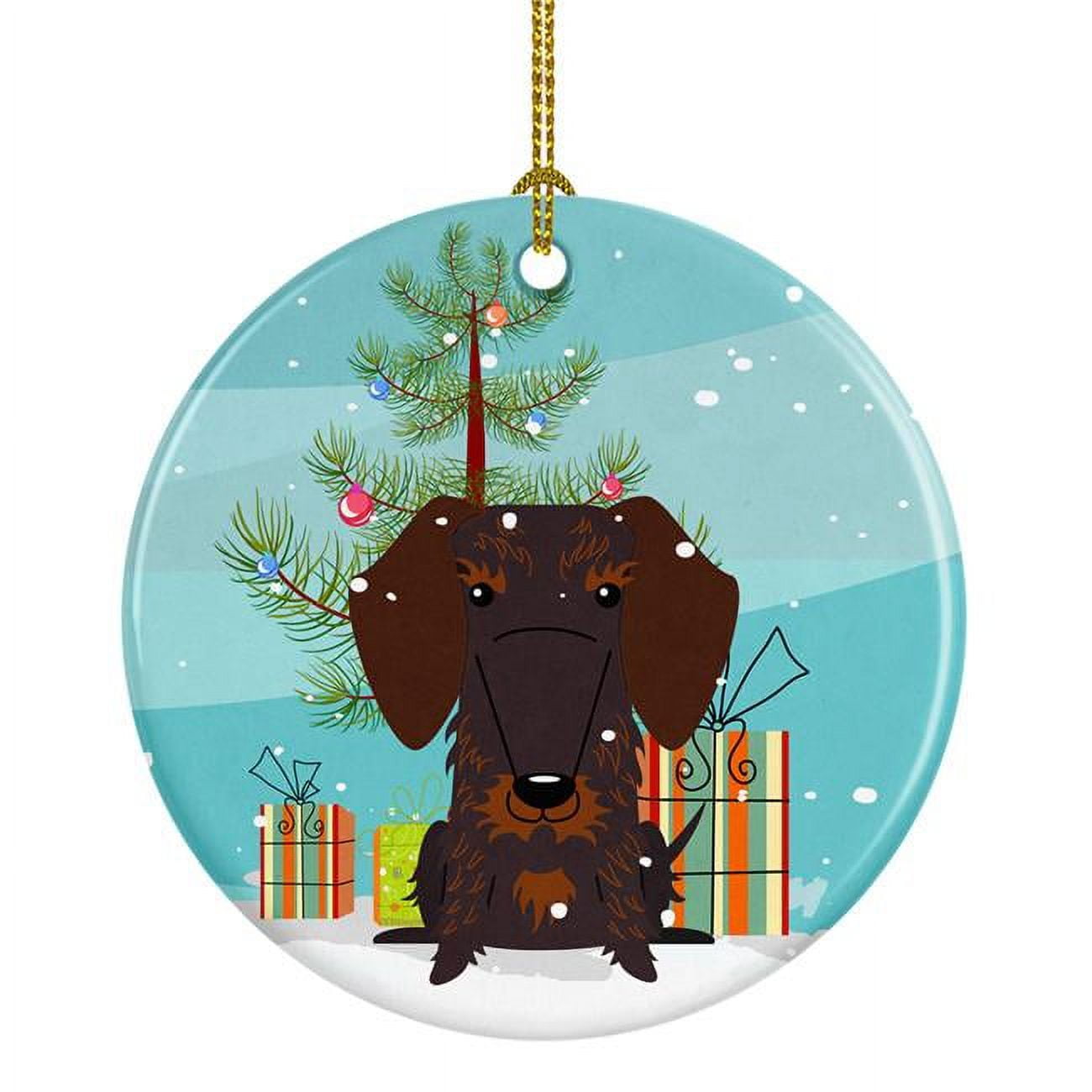 Merry Christmas Tree Wire Haired Dachshund Chocolate Ceramic Ornament