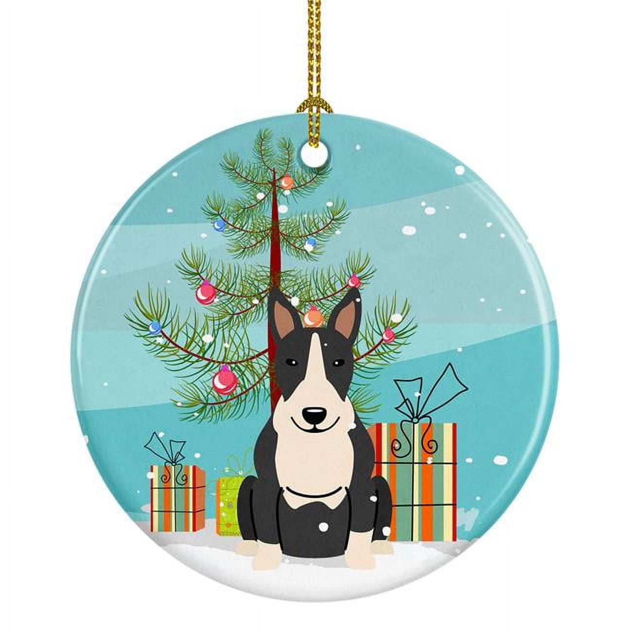 Merry Christmas Tree Bull Terrier Black & White Ceramic Ornament