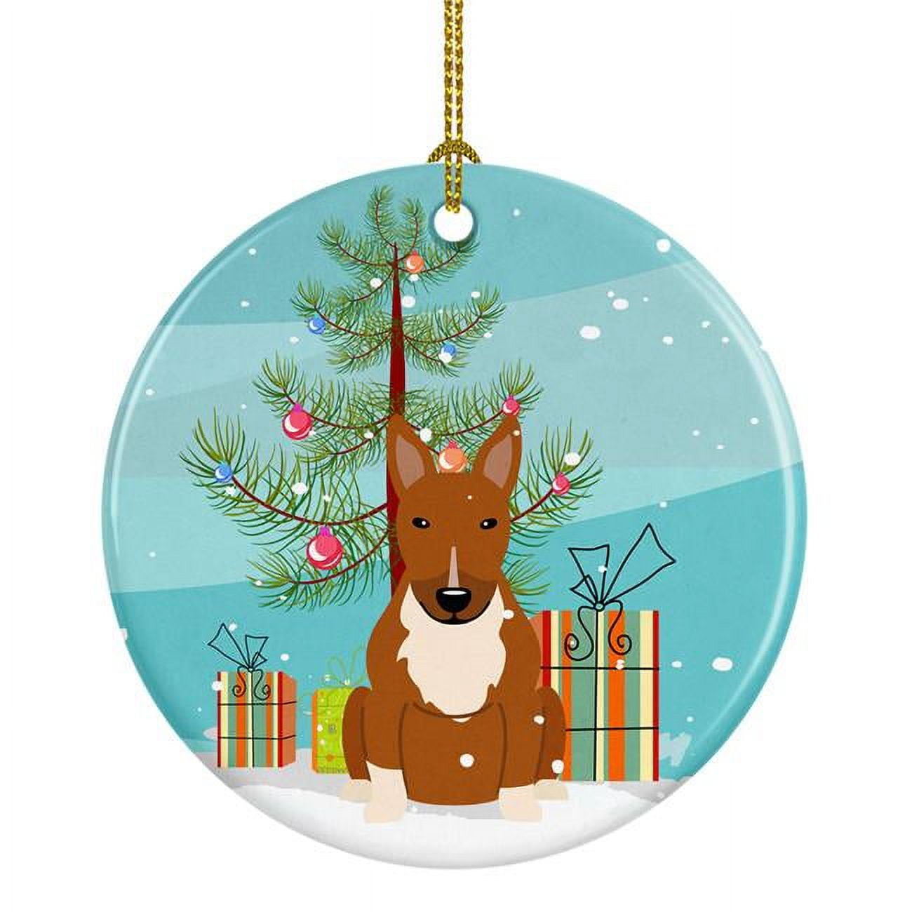 Merry Christmas Tree Bull Terrier Red Ceramic Ornament