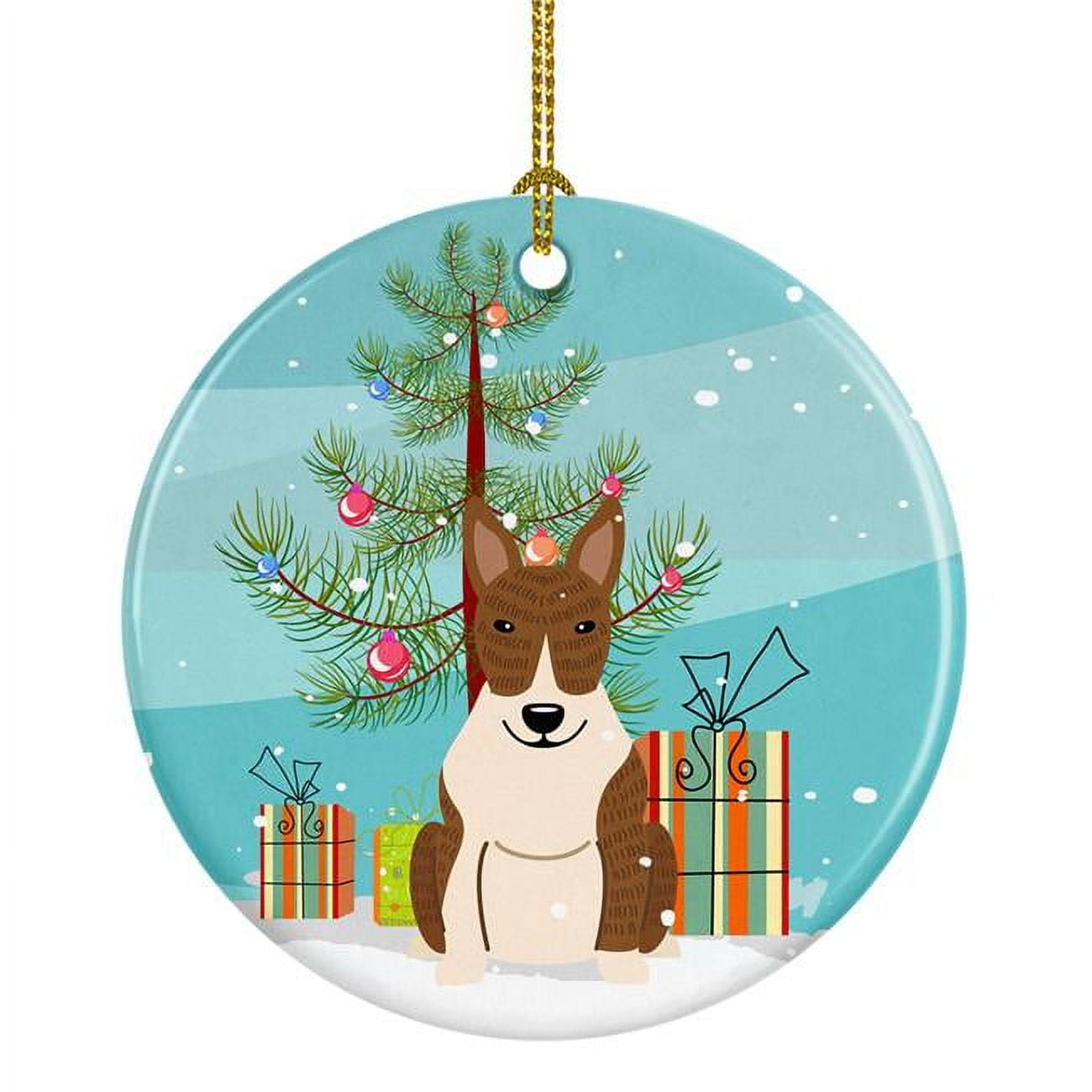 Merry Christmas Tree Bull Terrier Brindle Ceramic Ornament