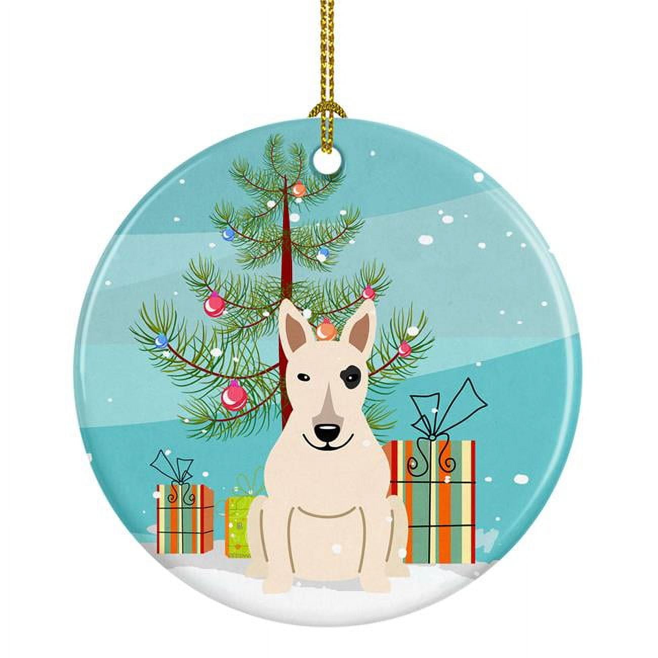 Merry Christmas Tree Bull Terrier White Ceramic Ornament