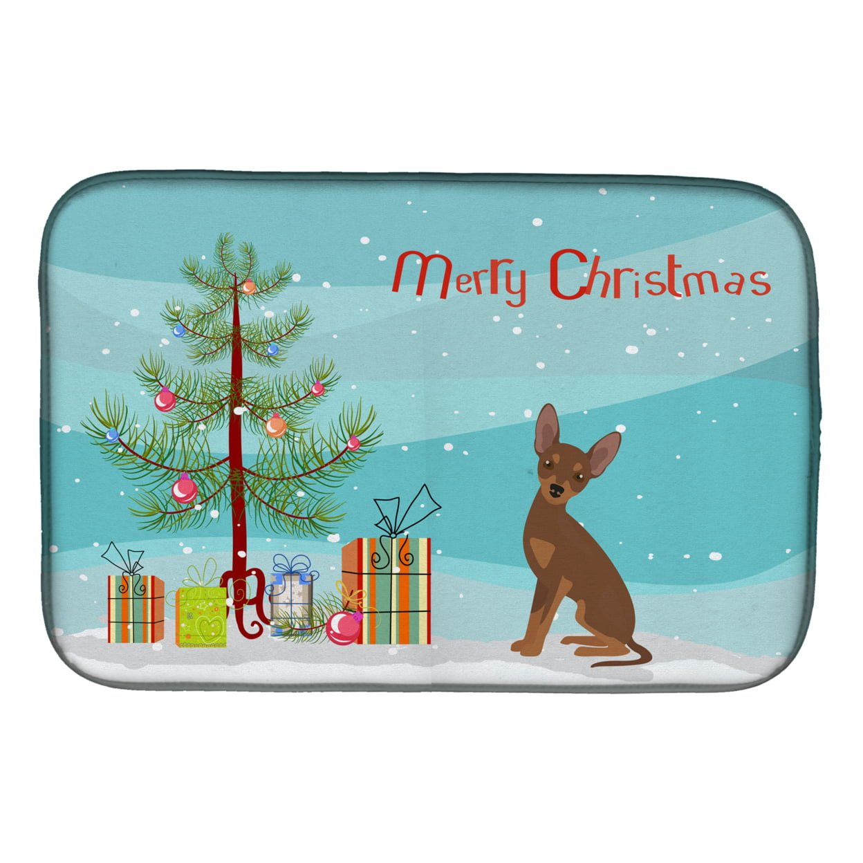 Picture of Carolines Treasures CK3508DDM Brown Prague Ratter Christmas Tree Dish Drying Mat