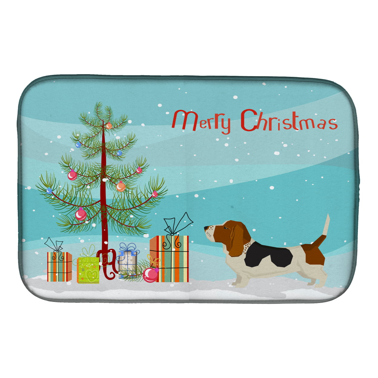 Basset Hound Christmas Tree Dish Drying Mat