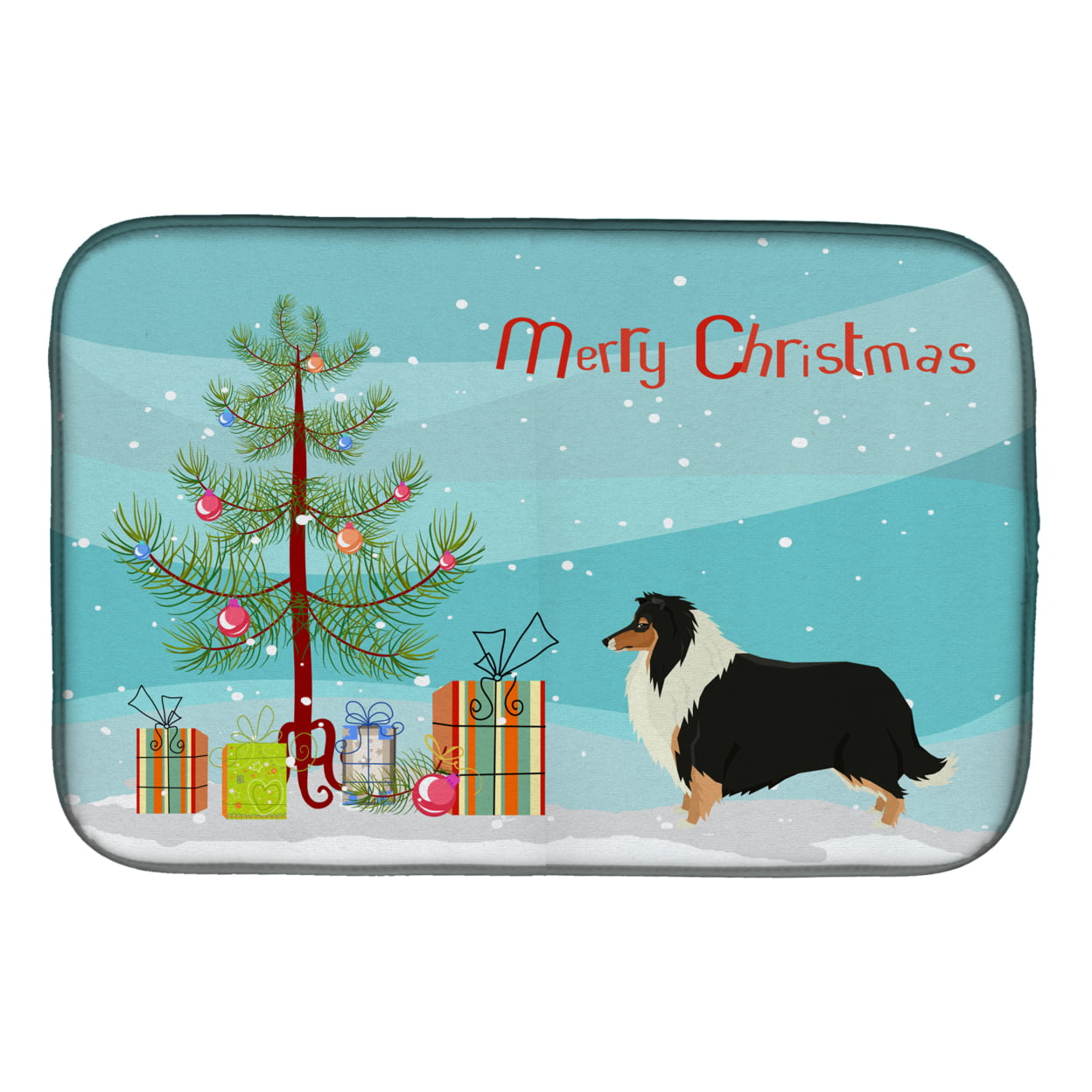 CK3532DDM Collie Christmas Tree Dish Drying Mat
