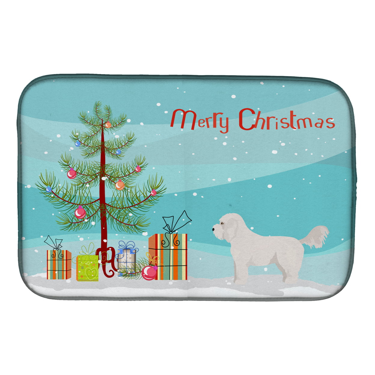 CK3805DDM Bichpoo White Christmas Tree Dish Drying Mat