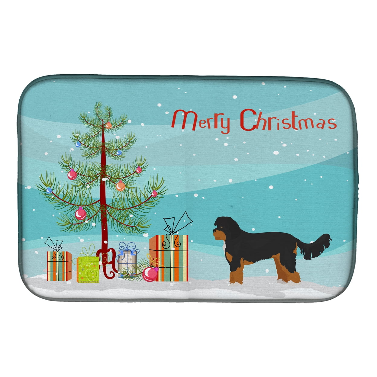 CK3811DDM Black & Tan Cavapoo Christmas Tree Dish Drying Mat