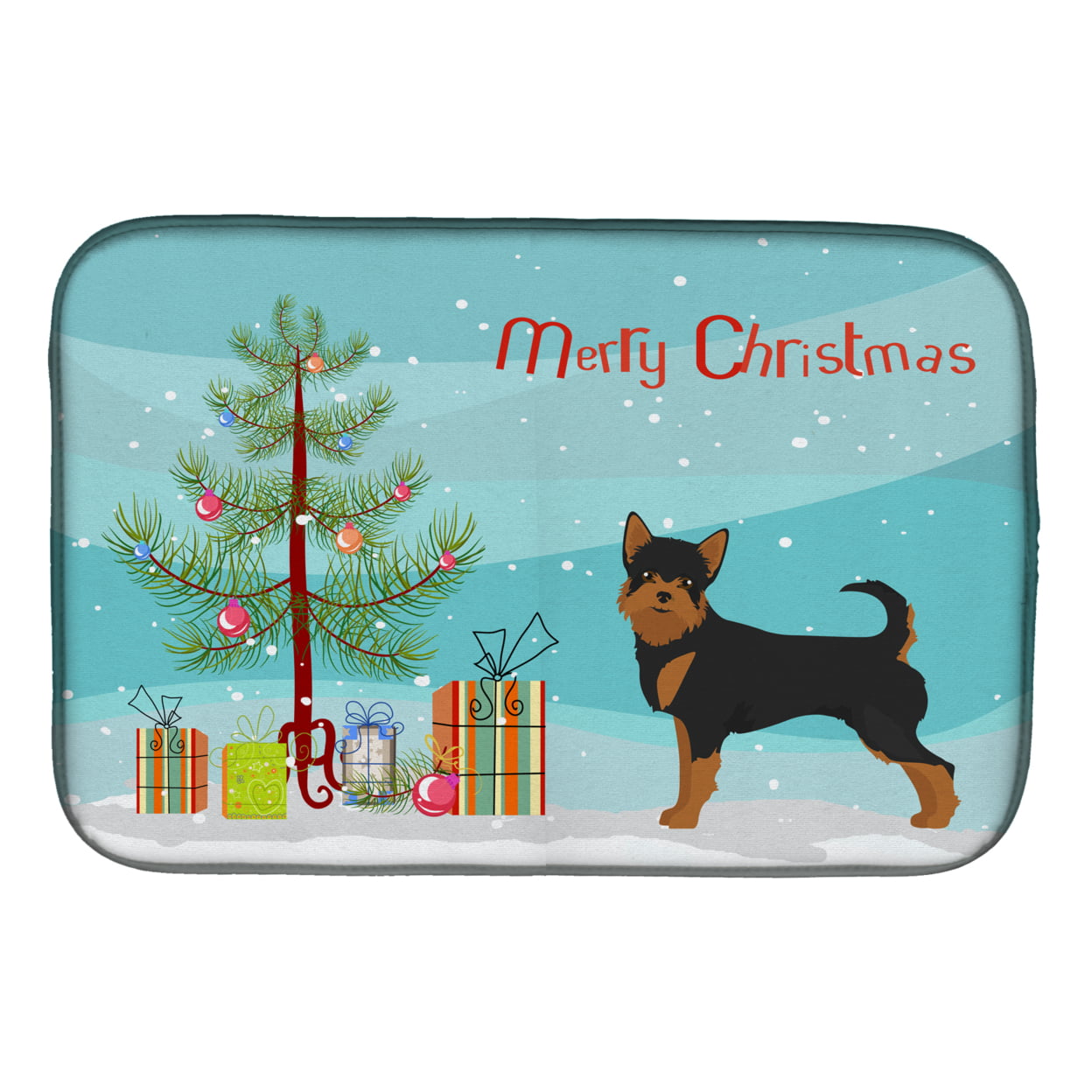 CK3817DDM Black & Tan Chorkie Christmas Tree Dish Drying Mat