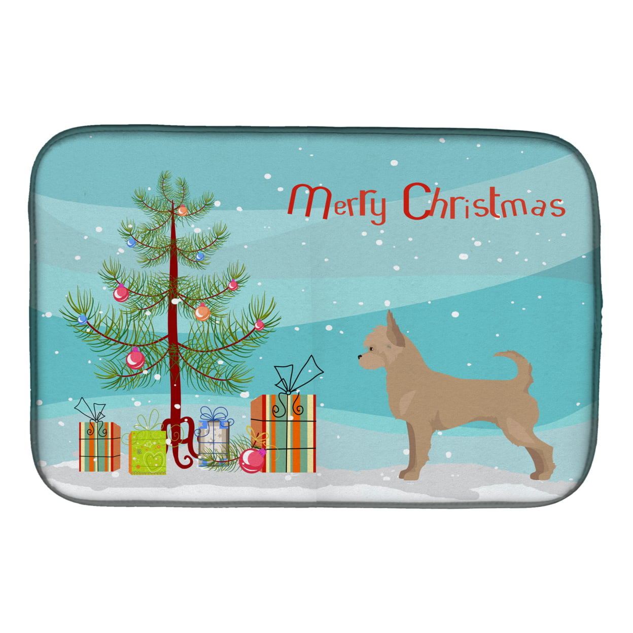 CK3818DDM Tan Chorkie Christmas Tree Dish Drying Mat