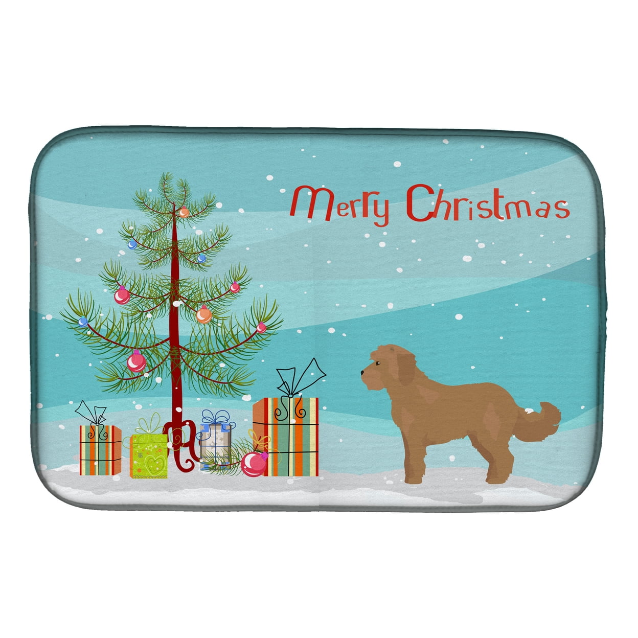 CK3822DDM Tan Cockapoo Christmas Tree Dish Drying Mat