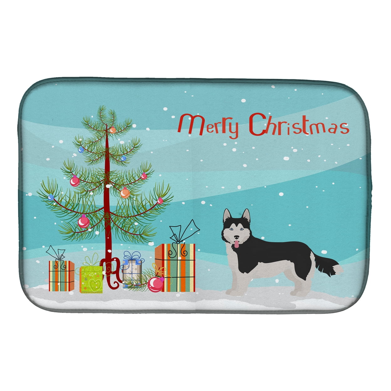 Corgi Husky Mix No.2 Christmas Tree Dish Drying Mat
